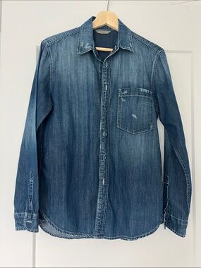 MOTHER Men's Denim Button-Down Shirt - Blue